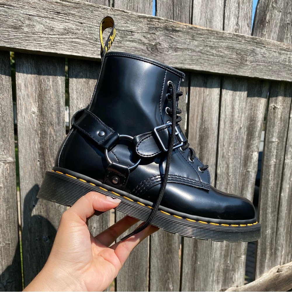 Dr. Martens Cristofor Leather Harness Lace Up Boots in Black, Size 8, Boots